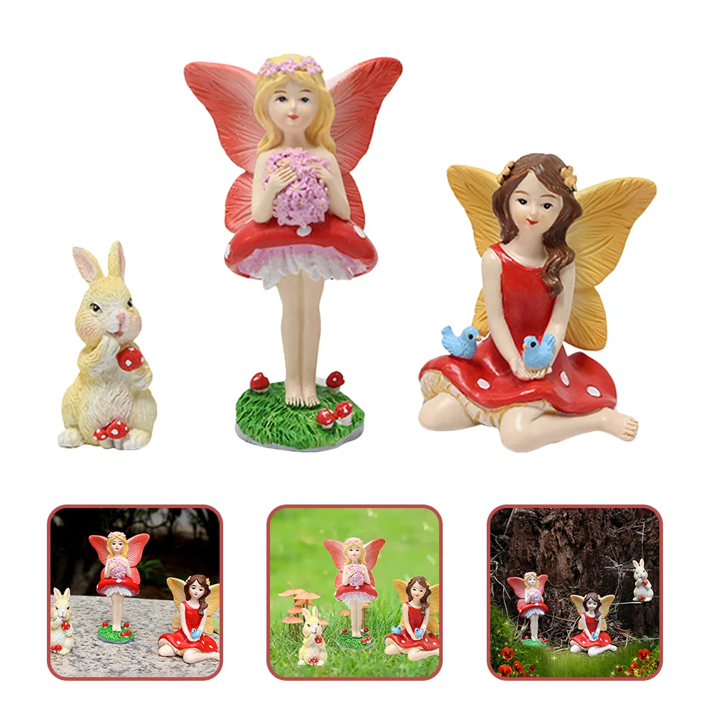 

3Pcs Resin Bunny Figurine Easter Miniature Fairy Statue Micro Landscape Ornament