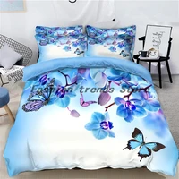home comforter bedding set 3d hd print blue magnolia flower duvet cover set luxury double bed adult quilt cover king size