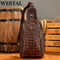 westal croco design leather mens chest bags vintage outdoor sling bag genuine leather chest pack side bags for men shoulder