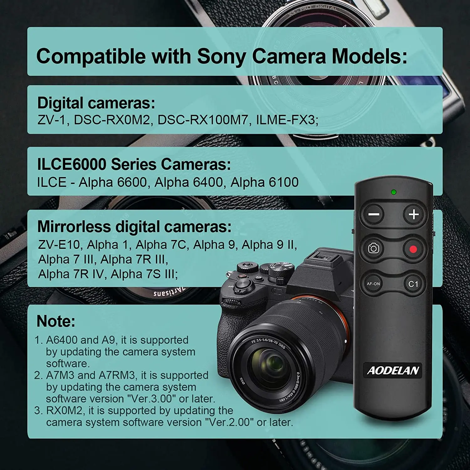 

RMT-P1BTA беспроводной пульт дистанционного управления Bluetooth для Sony RX100 VII, RX0II, ZVE10, ZV-1F, ZV1, FX30, A7III, A7C, A7R V, A6600, A9II