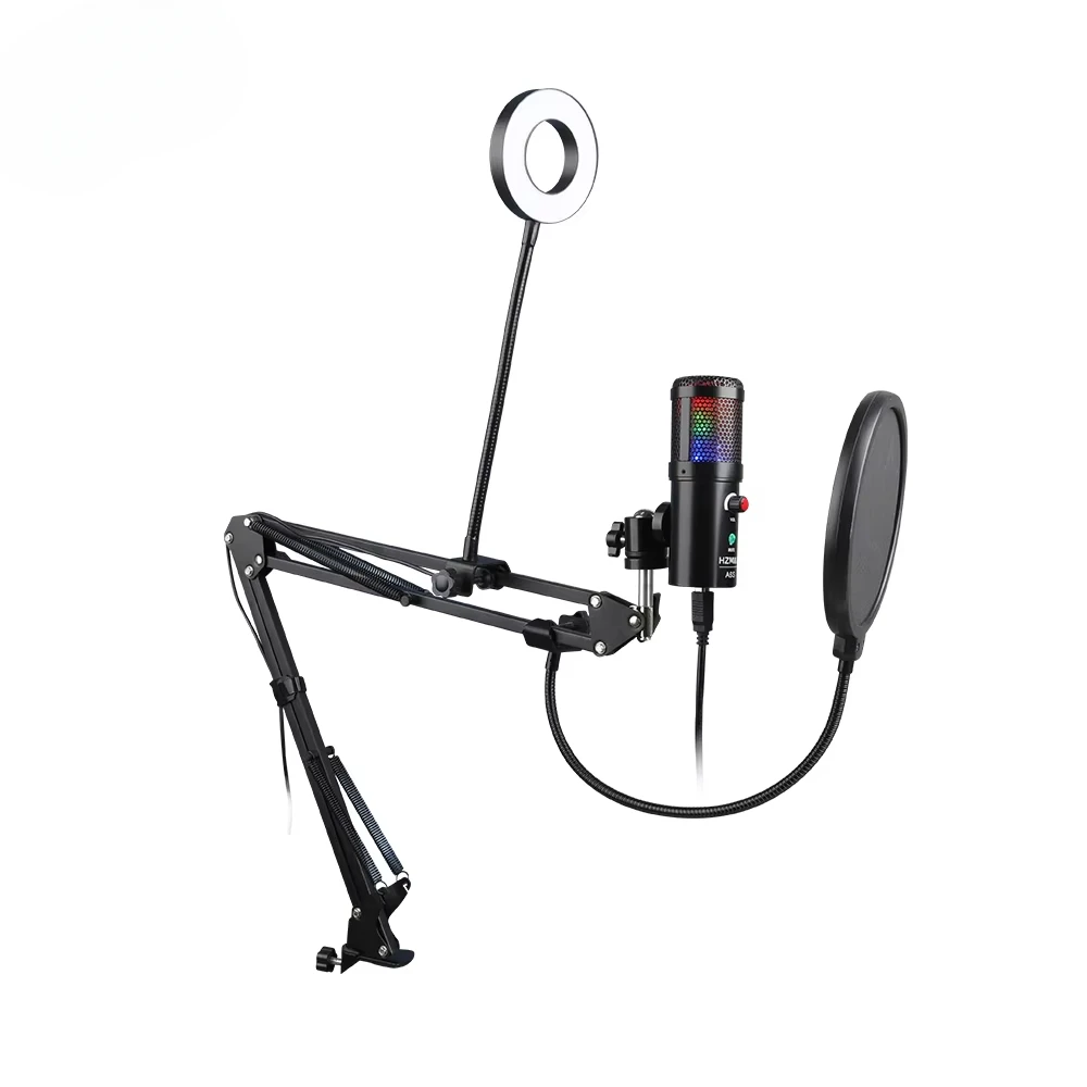 Фото Новая модель A6 Professional AmpliGame Mic — конденсаторный настольный микрофон для стриминга, игр и записи в студии, с RGB-подсветкой и USB-подключением. №5