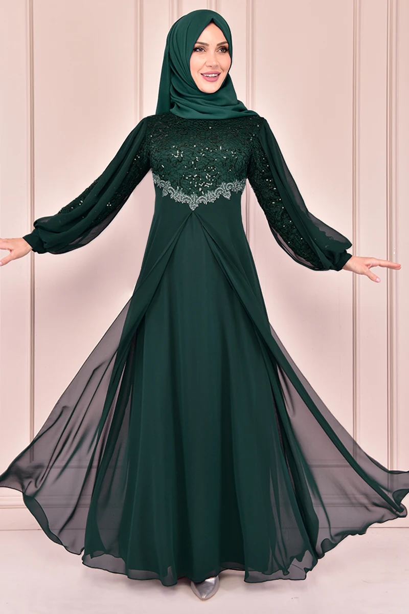 Кружевное платье изумрудного цвета KBR10002
