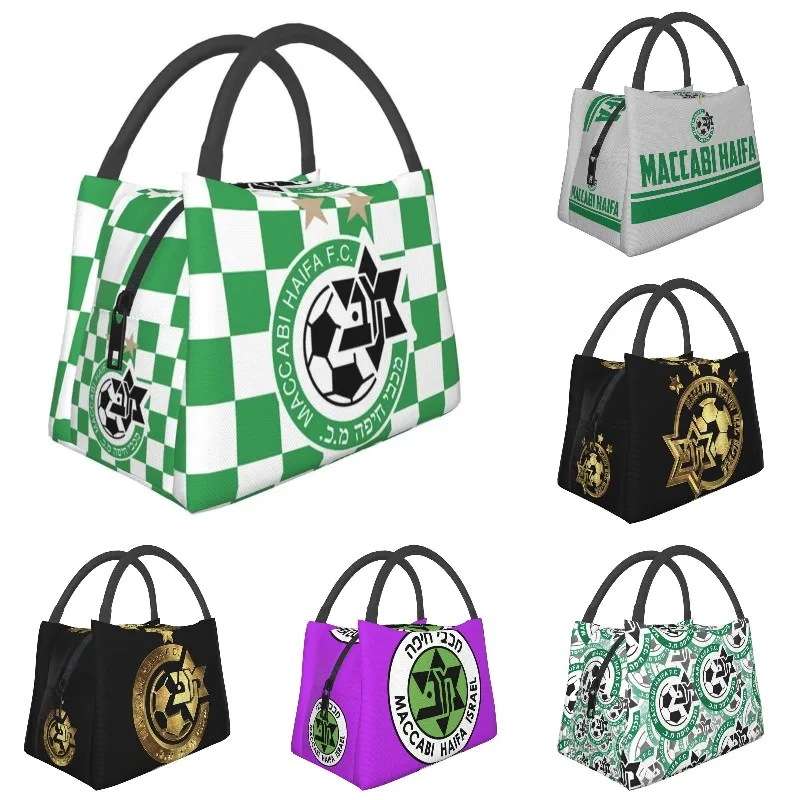 

Custom Flag Of Israel Maccabi Haifa FC Lunch Bag Men Women Thermal Cooler Insulated Lunch Boxes for Picnic Camping Work Travel