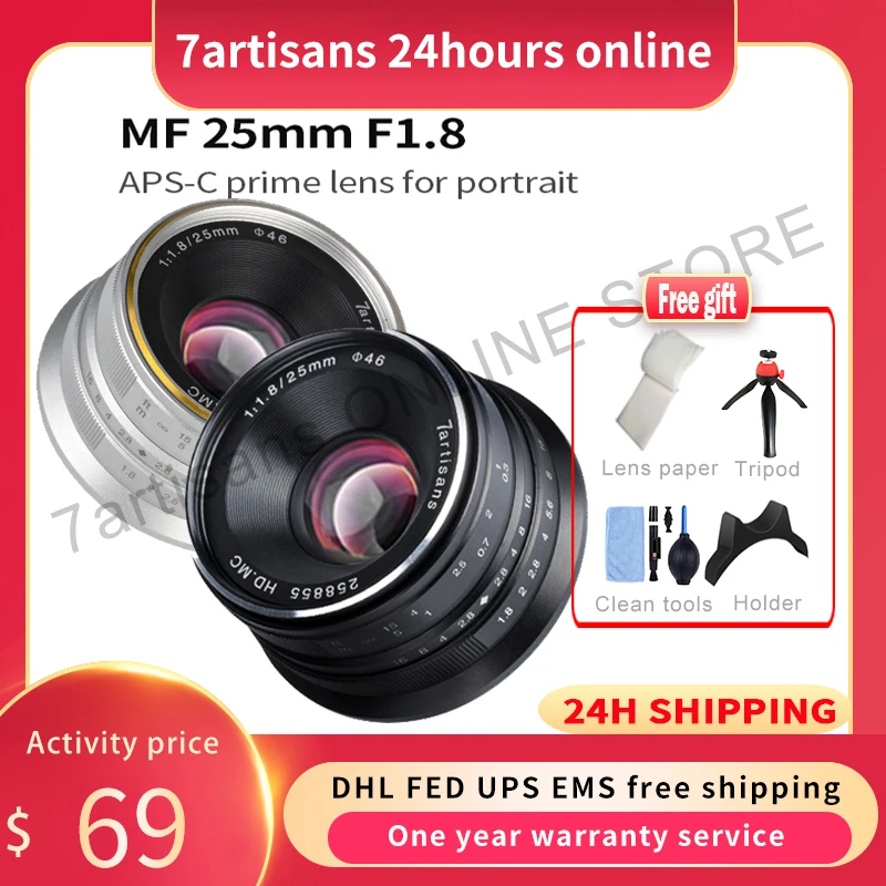 

7artisans 25mm F1.8 Prime Lens for Sony E Mount /Fujifilm/Canon EOS-M Mout Micro 4/3 Cameras A7 A7II A7R Free Shipping
