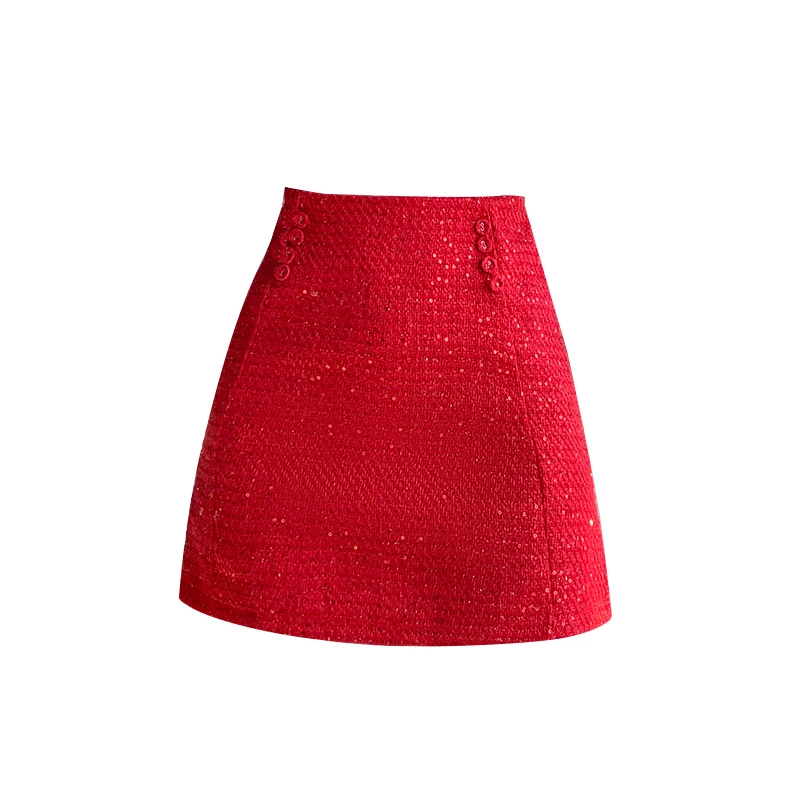 2024 блестящая шелковая шерстяная юбка для женщин осень и зима тонкие короткие