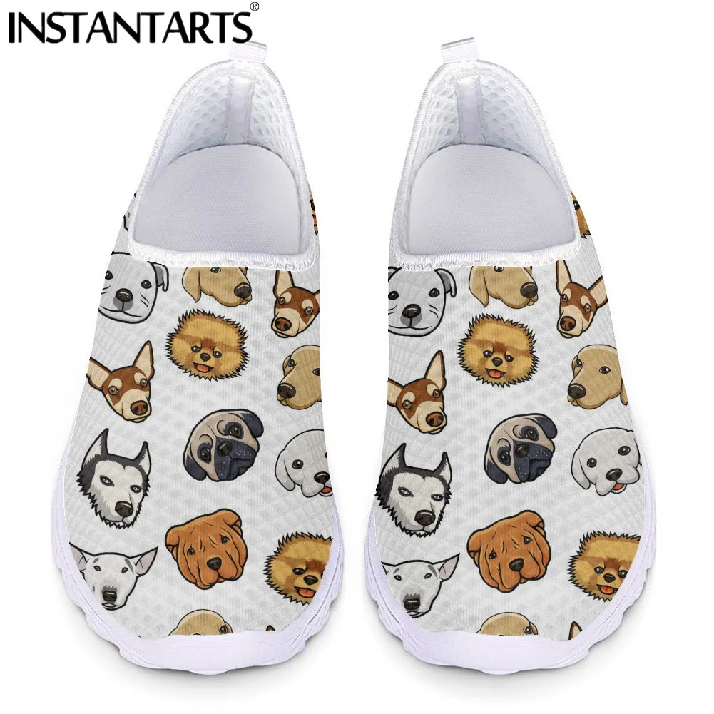 

INSTANTARTS Women Slip-on Flat Shoes Cute Dog Pug/Husky/Chihuahua Pattern Breathable Ladies Sneaker Fashion Girls Air Mesh Shoes
