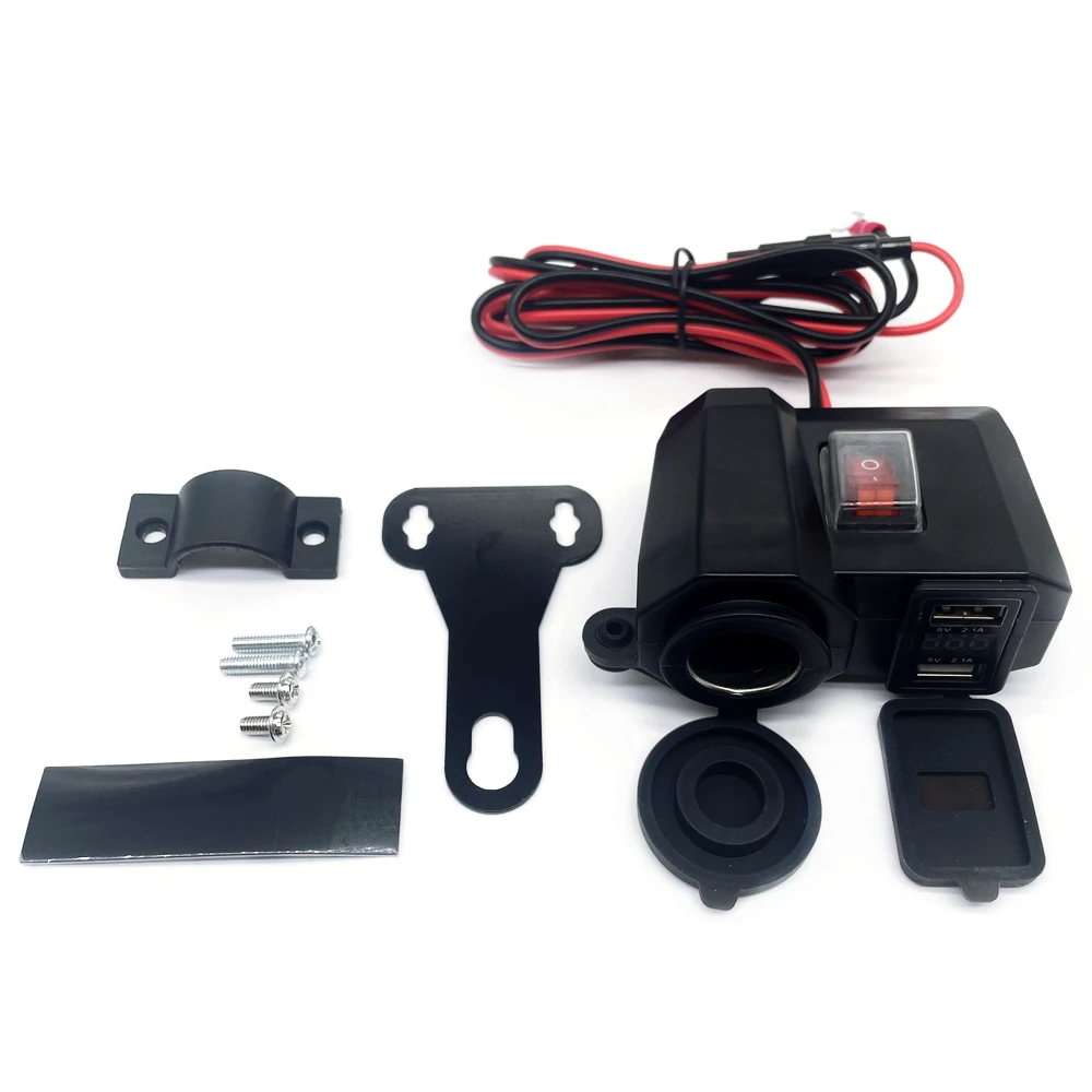 Двойной USB-порт, розетка прикуривателя, зарядное устройство на руль мотоцикла для телефона, цифровой дисплей, адаптер 2,1 А, источник питания