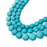 synthetic blue turquoise beads flat round natural stone 8 15mm button shape diy making bracelet necklace jewelry loose beads