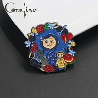 movie coraline metal pins brooch the secret door yellow girl figure enamel brooches for women lapel pins fashion jewelry gift