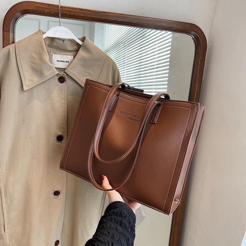

Square Tote Bag For Women Pure Color Large Capacity Shopper Shoulder Bags 2022 Luxury Designer Handbag Female Business Briefcase