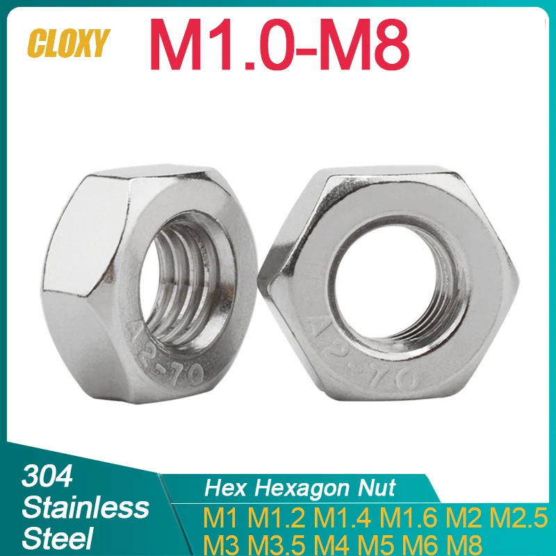 5/ 10/ 20/ 50pcs M1 M1.2 M1.4 M1.6 M2 M2.5 M3 M3.5 M4 M5 M6 M8 304 Stainless Steel Hex Hexagon Nut DIN934