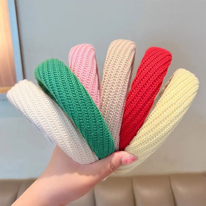 

Korean Solid Hair Bands Knit Wide Hair Hoop for Women Vintage Elastic Headband Trendy Girls Hairband Headwear Hair Accessories