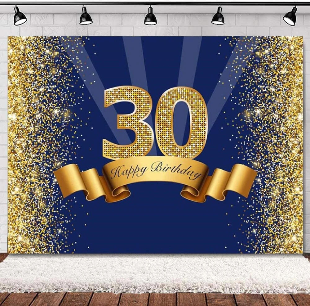 

Фон для фотосъемки темно-синий и блестящий золотой 30-летний день рождения Блестящий Фон для взрослых мужчин Декор баннер поставки