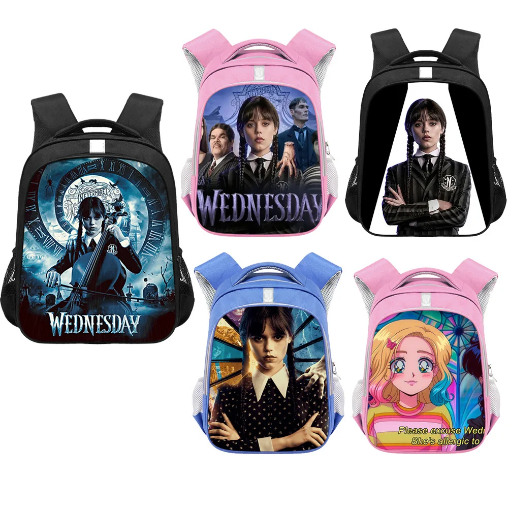 

13 Inch Weesday Addams and Enid Children School Bags Gothic Girls Nevermore Academy Kids Backpack Book Bag Student Gift