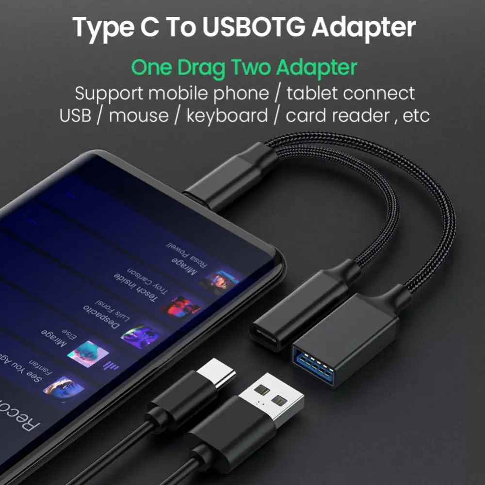 

2in1 Usb Splitter Adapter Portable Otg Data Cable Converter Phone Adapter Aluminum Alloy Usb C Otg Cable For Macbook Pro