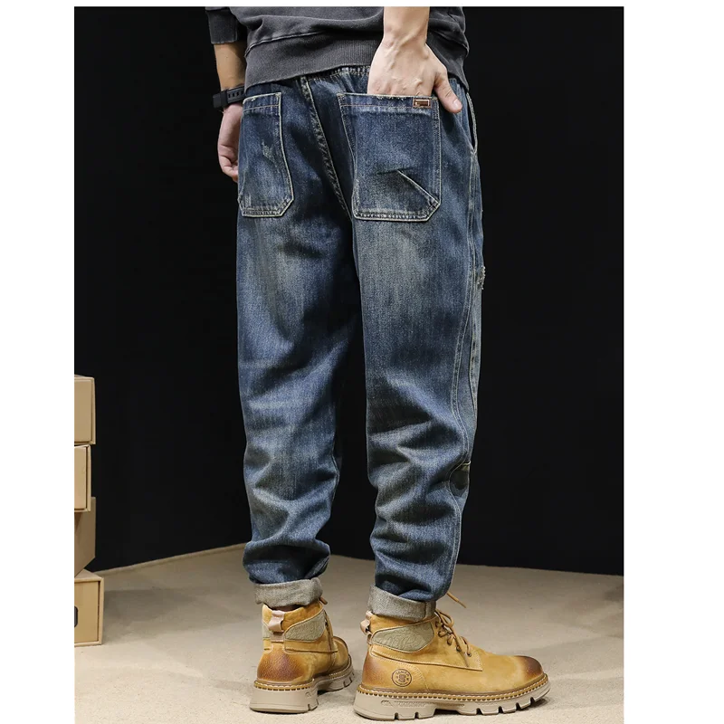 Streetwear Men 2022 New Pattern Vintage Recreational Blue High-end Jeans Loose Broad Leg Straight Cylinder Trousers Autumn Women