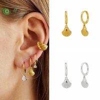 925 sterling silver needle vintage gold earrings for women fashion seashells pendant hoop earrings wedding luxury jewelry gifts