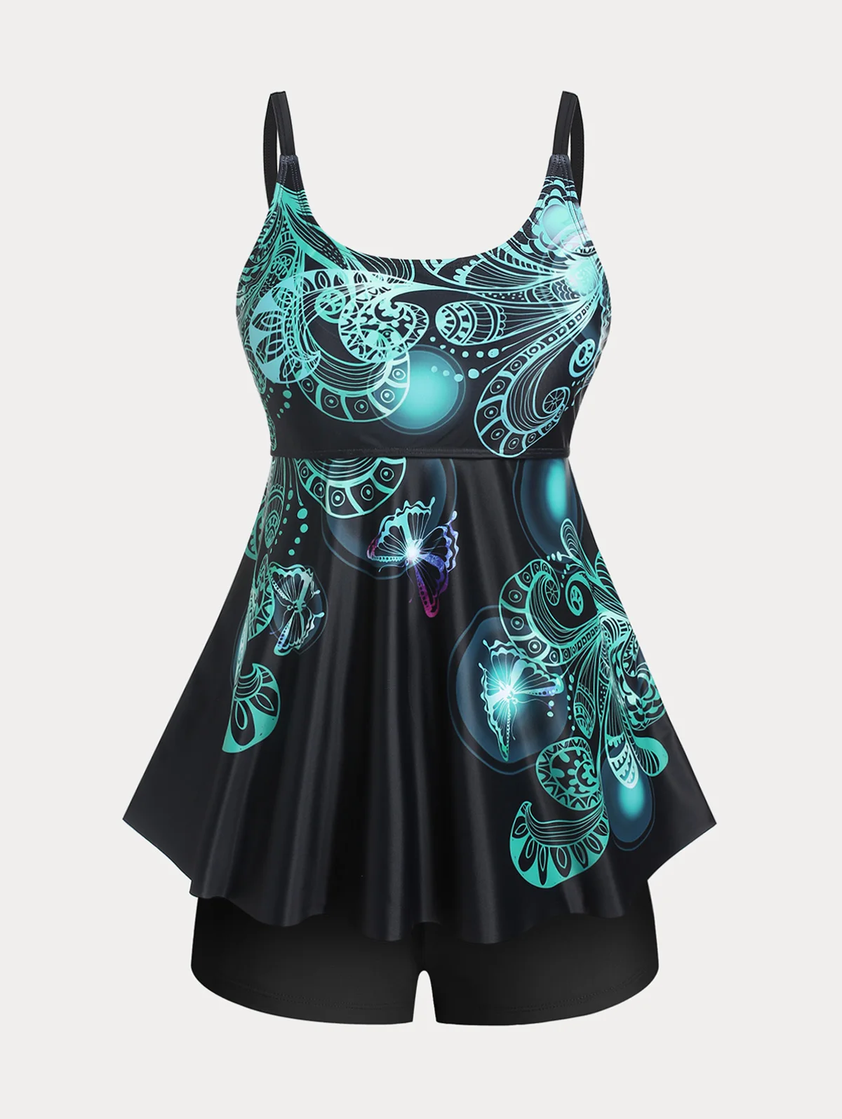 

Fashion Plus Size Ladies Swimwear Butterfly Printed High Waisted Bikinis Bathing Suits Padded Cupshe Tankini Swimsuit For Women
