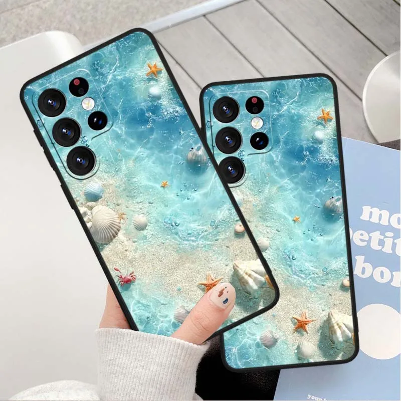 Фото Красивый чехол с морским узором для Samsung Galaxy S25 S24 S23 S22 S21 S20 S10 S9 S8 FE Lite Ultra Plus 5G, черный чехол для телефона №3