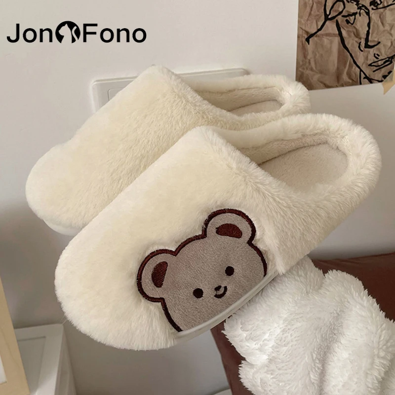 

Новинка, зимние тапочки JonoFono, женская теплая Милая домашняя обувь с мультяшным мехом, женская повседневная обувь в стиле Ins, плюшевая женска...