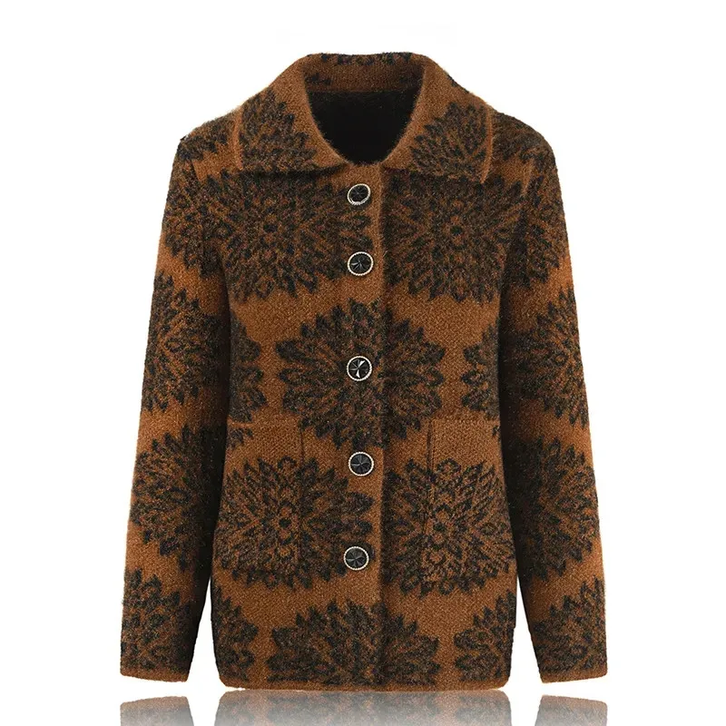 Новинка зимнее пальто с лацканами для мамы среднего возраста толстый вязаный