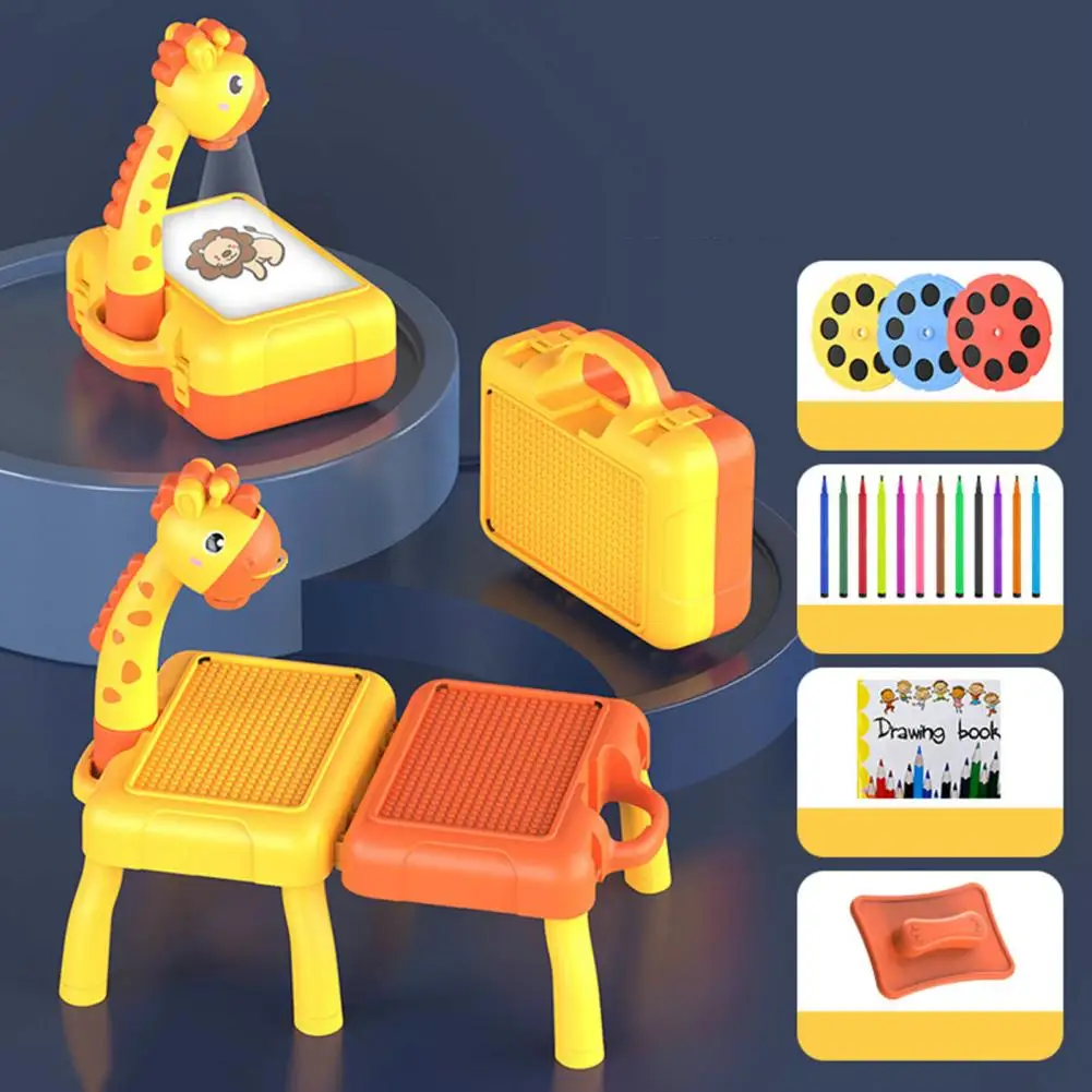 

1 Set Detachable Eye Protection Kids Graffiti Table Dinosaur/Giraffe Shape Children LED Projection Drawing Board Gifts