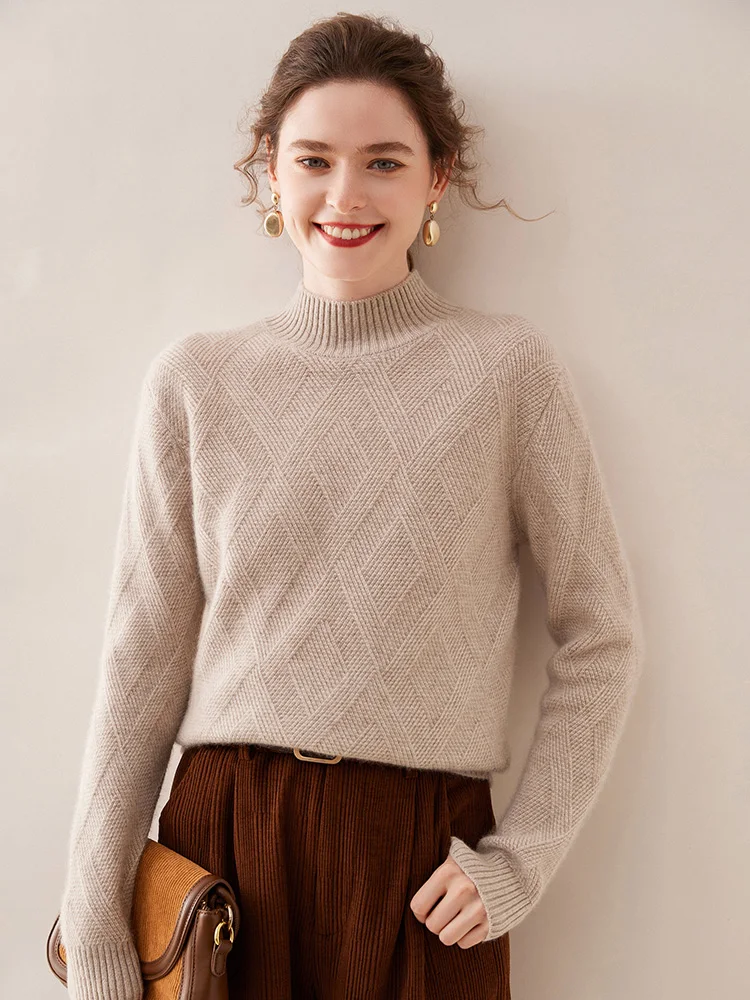 Женский кашемировый свитер толстый теплый пуловер с ложным воротником 100%