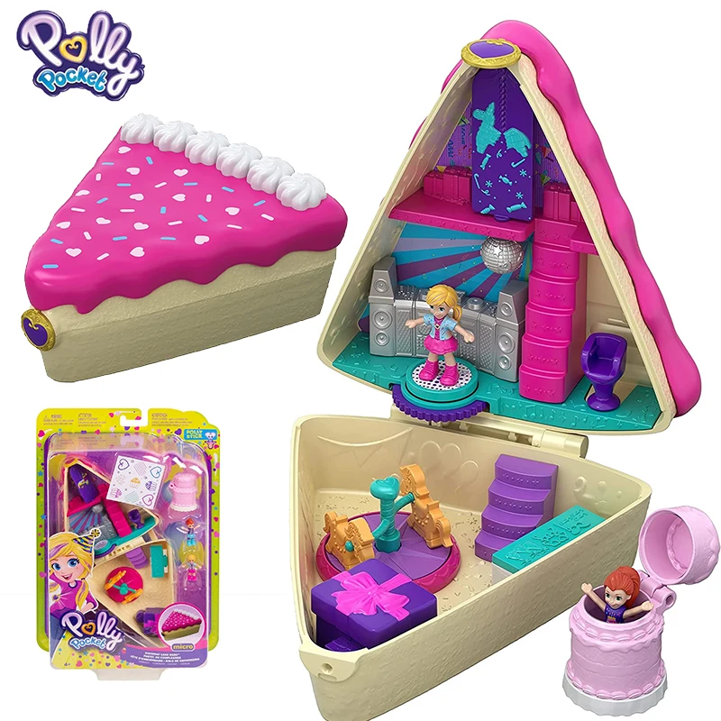 

Original Polly Pocket Doll House Accessories Pocket World Birthday Cake Bash Kids Girls Toys for Children Birthday Gift