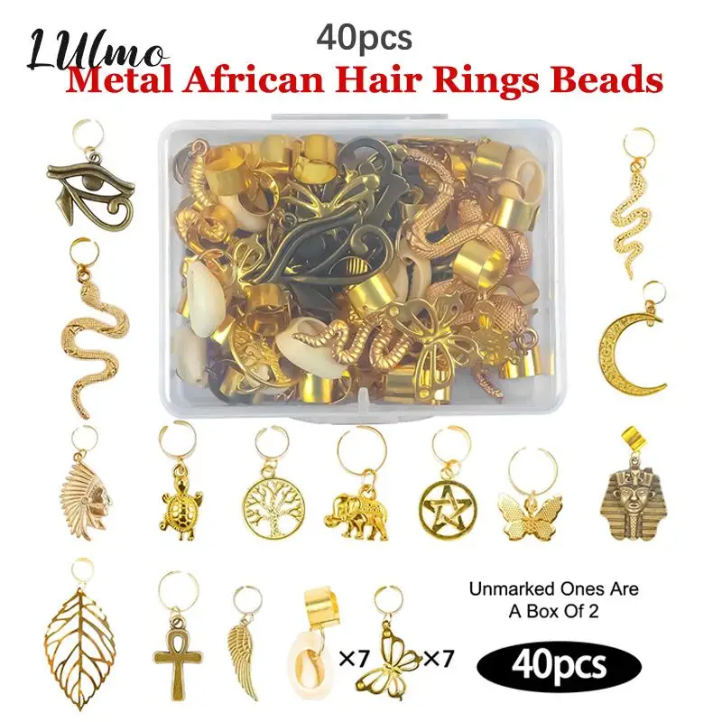 

40pcs/pack Gold Silver Hair Ring Braid Dreadlocks Bead Hair Cuffs Dread Tube Charm Dreadlock Accessaries Extension