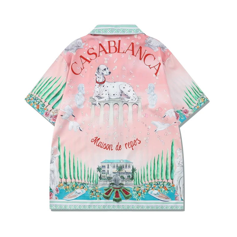 

Casablanca Short Thin Fabric Summer Set Speckled Dog Court Garden Contrast Set Men's Women's Hawaii Beach Tennis Club Shirt Set