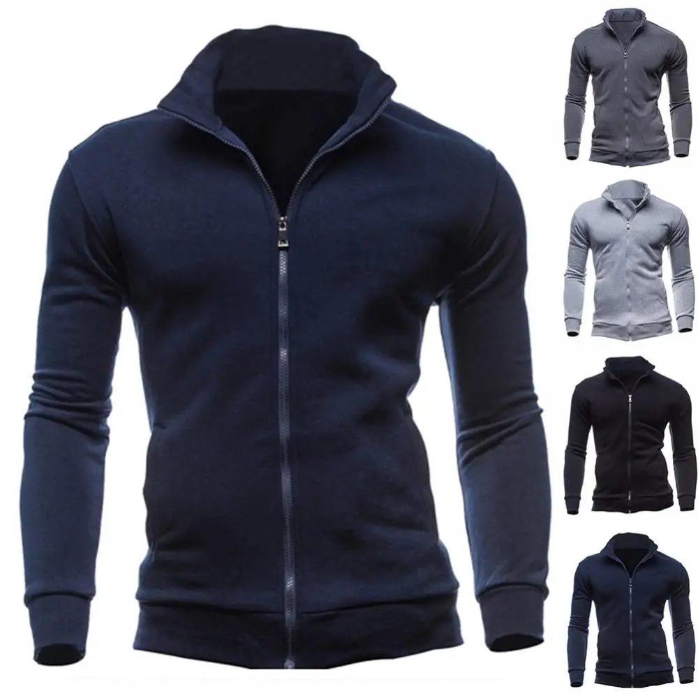 

Chic Men Zip Up Casual Coat Brand Mens Stand Collar Sweatshirts Men No Hoodies Zipper Sweatshirts For Male No Hoodie Sweatshirt