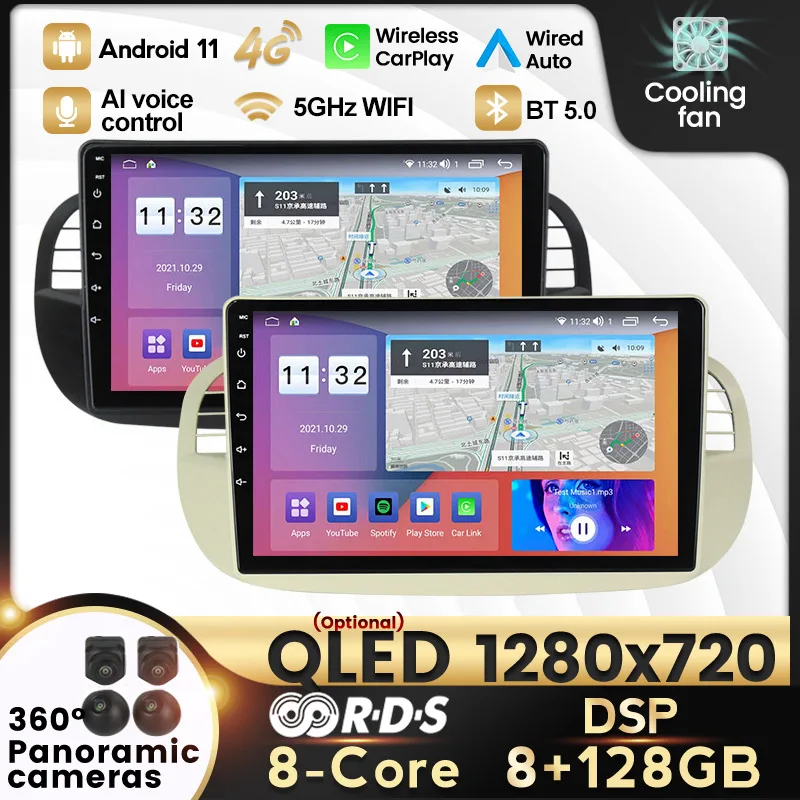 CarPlayer Android Auto 11 8-ядерный автомобильный медиаплеер для FIAT 500 радио мультимедиа Buit in