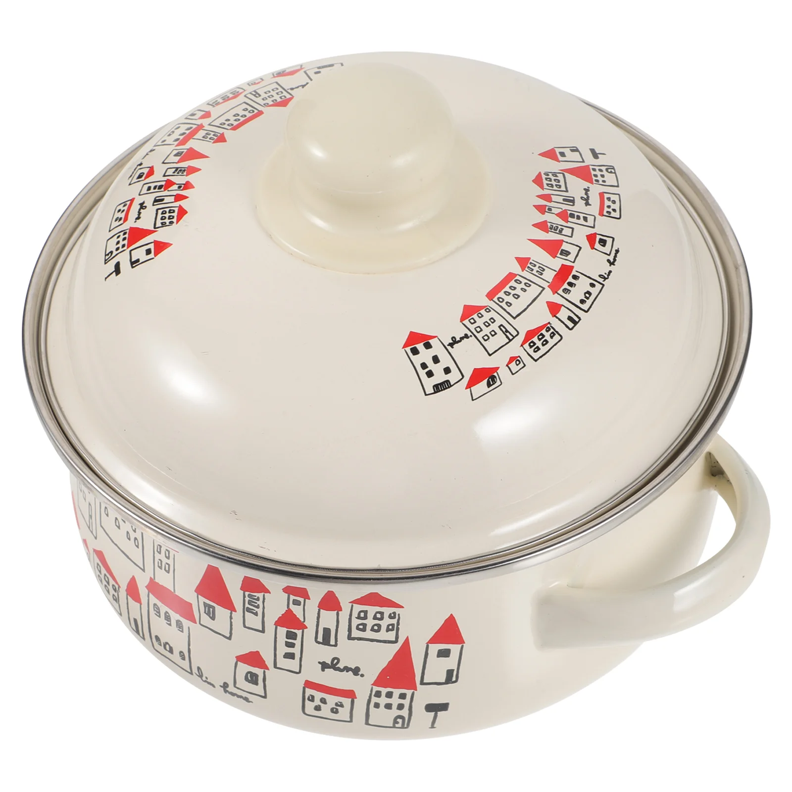 

Enamel Stockpot Simmer Pot Cute Deep Enamelware Cooking Pot Stew Pot Soup Casserole Pasta Milk Sauce Pot Enameled Cookware Lid