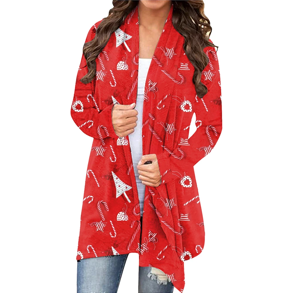 

Women‘s Christmas Cardigan Snowman Deer Printing Jacket Long Sleeve Simple Coat Female Plus Size Clothes Polyester Fleece Lining