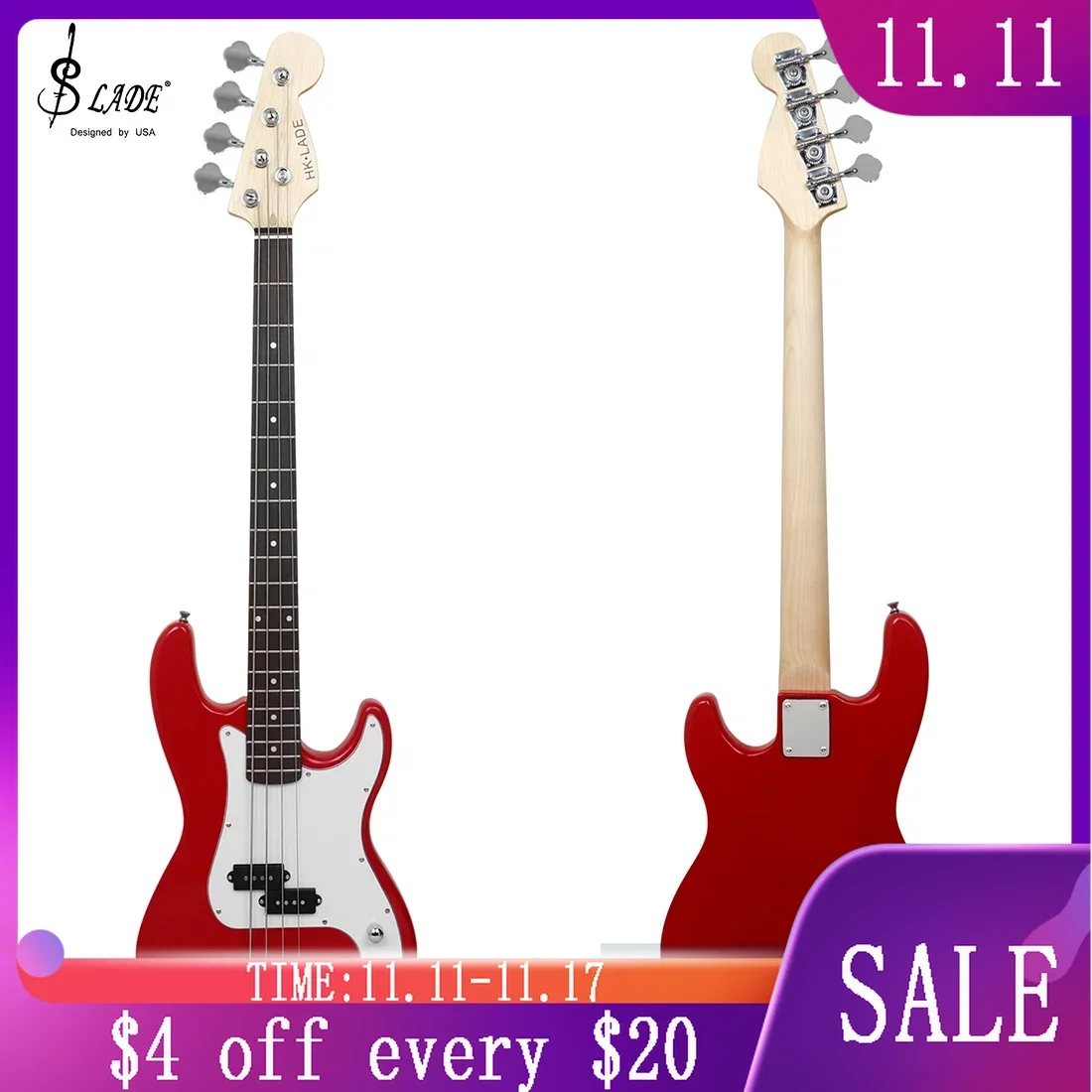 

SLADE New Electric Bass Guitar 4 Strings 20 Frets Electric Bass Set Rosewood Fingerboard Maple Neck Electric Bass with Amplifier