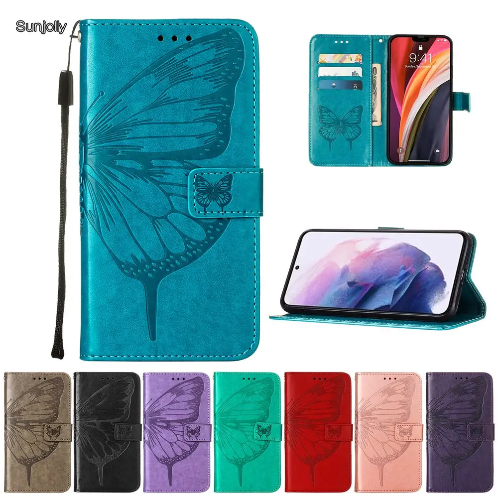 Sunjolly Butterfly Phone Case for Motorola Moto C E4 G5S Plus G4 X Style G2 Z Force G4 Play Flip Wallet Leather Case Cover coque