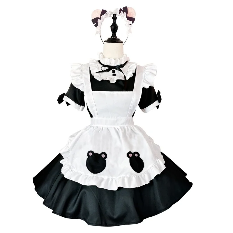 

Plus Size Black Anime Cosplay Costumes Maid Outfits 2021 Halloween Party Dress Apron Maid Service Goth Lolita Role Play Uniform