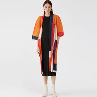 miyake women pleated coat color block print loose half sleeve cardigan jacket casual style loose 2022 new summer fashion coat