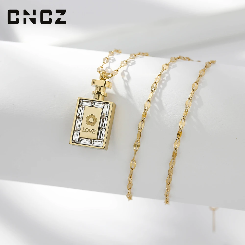 Women Accessories Love Lucky Perfume Bottle Pendant Necklace OL Style Fashion Stainless Steel Copper Long Chain Necklace Jewelry