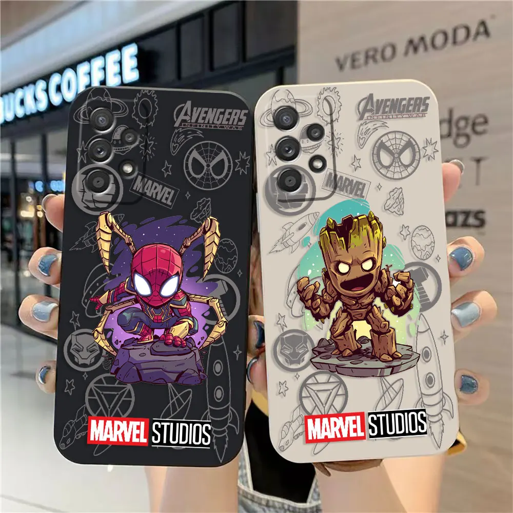 

Case For Samsung A91 A73 A71 A51 A42 A33 A22 A515F AO3S 4G 5G Simple Liquid silicone Case Marvel Cartoon Groot SpiderMan