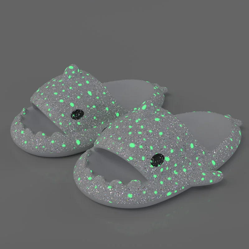 Women Men Fluorescence Shark Slippers Summer Luminescent Thick-soled Slides Non-slip Flip Flops Couple Flat Shoes EVA Sandals