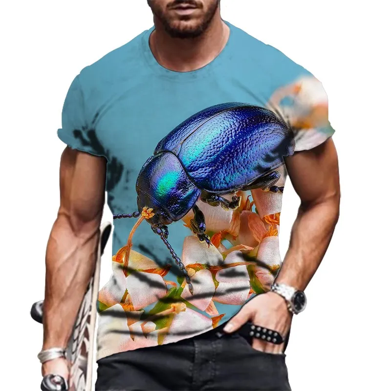 Men'S 3d Round Neck T-Shirt, Insect Printed Large Short Sleeved, Loose Casual, Summer Short Sleeved