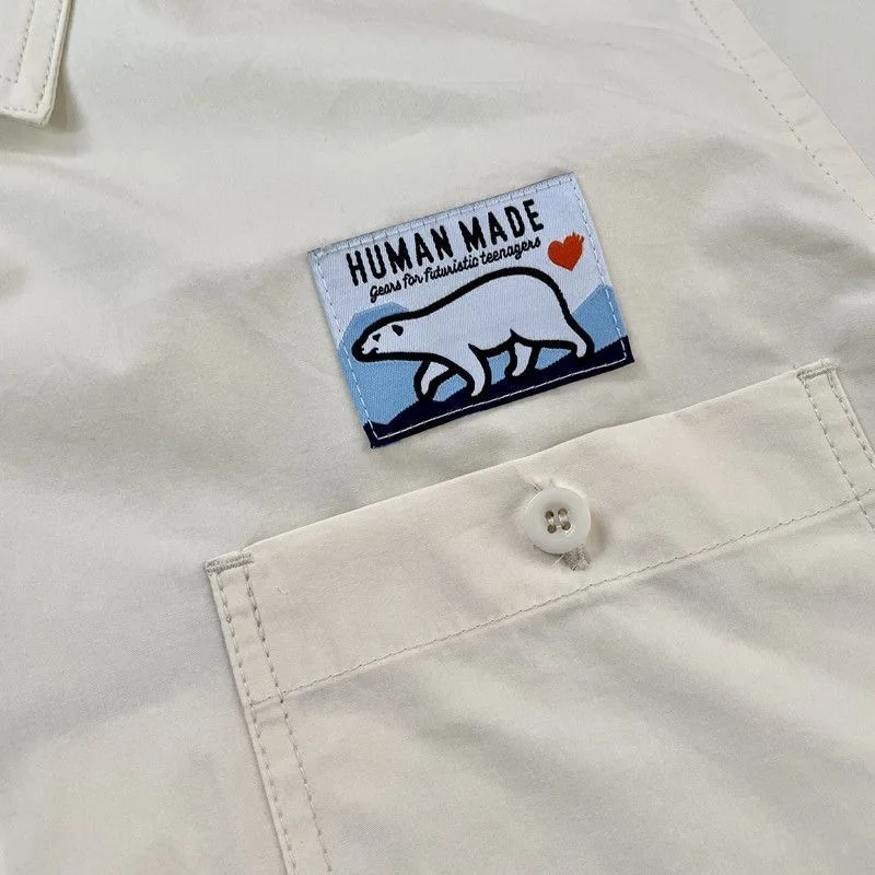 2023 New Humans Mades Japanese Tide Brand Cartoon Polar Bear Love Shirt Pocket Short-sleeved Men's Shirt Women