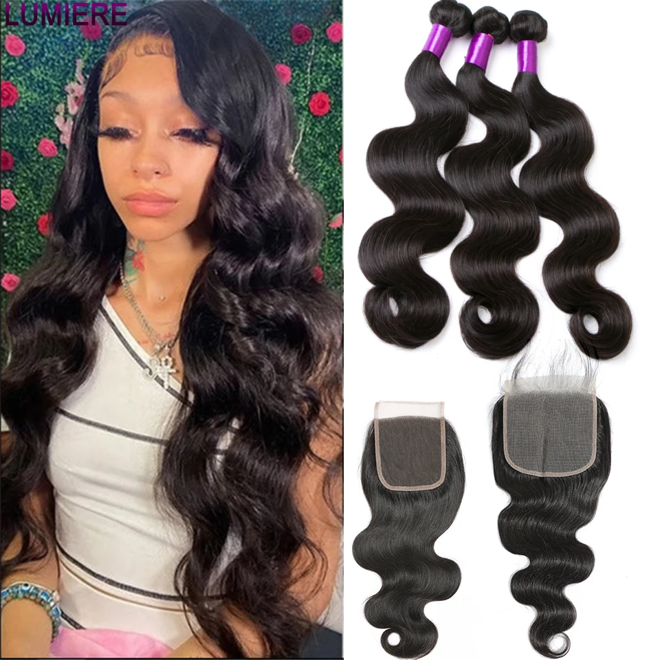 

Lumiere 8"-40" 3/4 Body Wave 100% Remy Human Hair Bundles With 5X5 6X6 Transparent Pre Plucked Lace Closure For Black Women