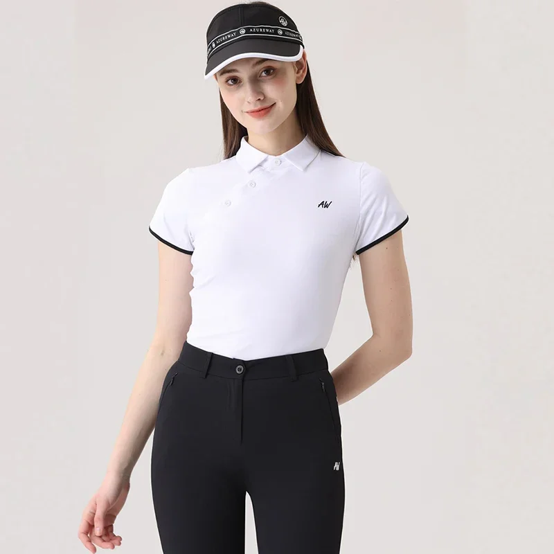 Azureway женская тонкая рубашка для гольфа с воротником-стойкой топы отдыха