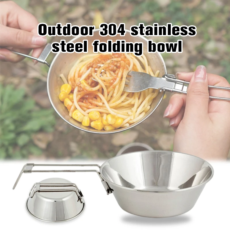 300Ml 304 Stainless Steel Tableware Outdoor Folding Bowl Picnic Mini Heatable Pan Bbq Camping Cookware Cooking Tool Salad Cup