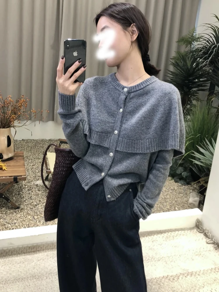 Серый высококачественный женский свитер из двух предметов накидки новинка 2024