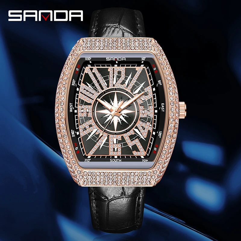 

SANDA New Quartz Watch Mens Watches New Fashion Rose Gold Case Luxury Diamond Waterproof Watch Luminous Hands Reloj Hombre 7017