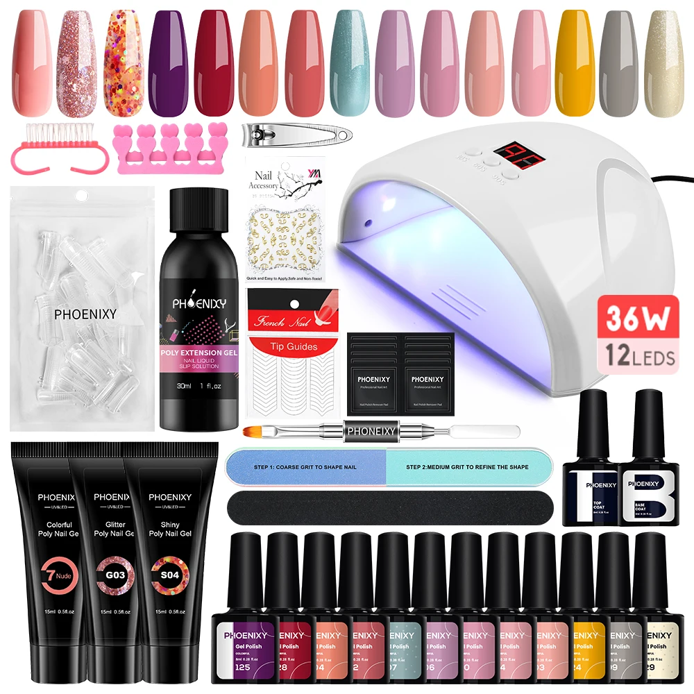 

Poly Nail Gel Kit with 36W UV Nail Lamp Gel Nail Polish Set Professional Nail Extension Gel Varnish Set Complete Art Tools Kit