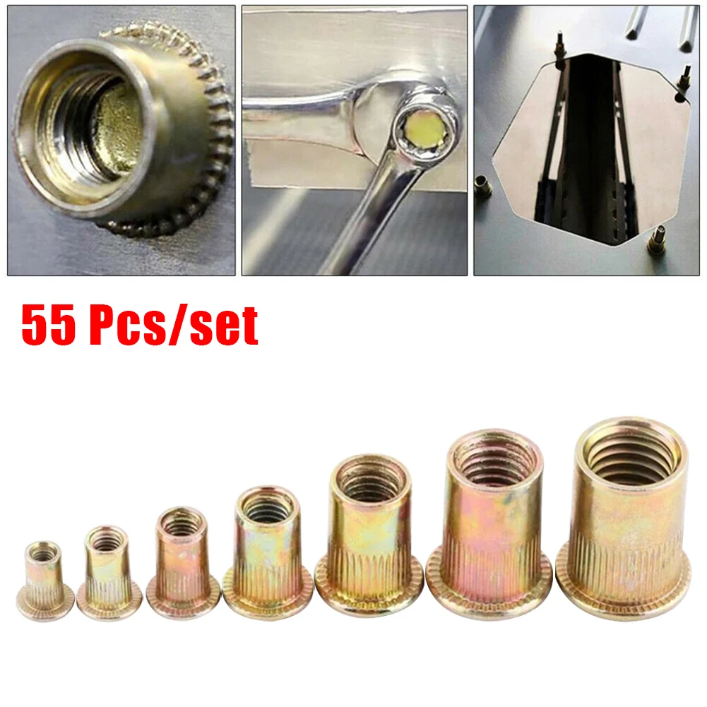 

55pc M3 M4 M5 M6 M8 M10 M12 10-24 1/4-20 3/8-16 5/16-18 Carbon Steel Flat Countersunk Head RivetNut Insert Cap Rivet Nut Nutsert